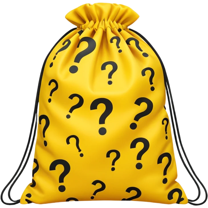 drawstring bag printed with overstuffed with yellow question marks emoji