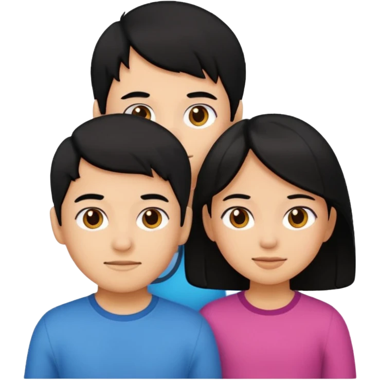 two kids, a boy and a girl, both with black hair, emoji style emoji
