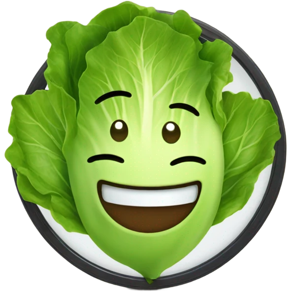 lettuce with a happy face holds a mirror in his hand and looks at it emoji
