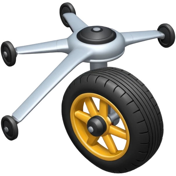 The aircraft's landing gear is one inflated, plump wheel with a strut, black in color, cartoon-style, isometric emoji