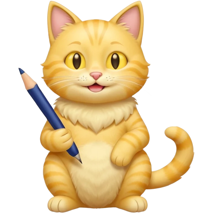 cute yellow smiling cat with full body with note and pen and no clothes emoji