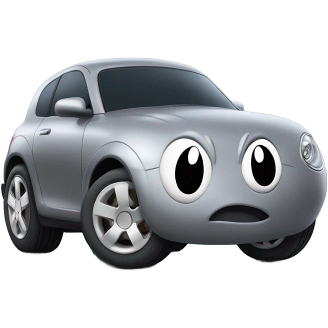 Metal cute mad Kirby bubble Gray ball driving on car wheels with mad eyebrows game emoji