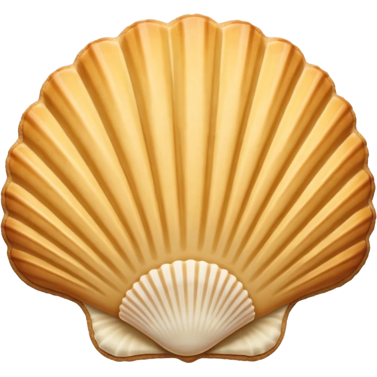 A madeleine pastry. Scalloped seashell shape with ONLY four to five vertical lines going in the same direction. Light golden brown. Scalloped edge. Cookie. Flat. Long. Oval shape. Lets scallops. emoji