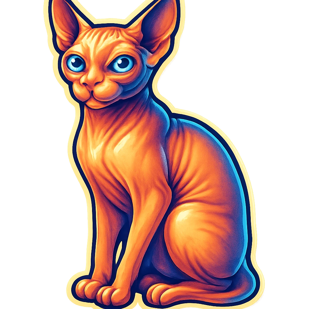 Canadian Sphynx cat with coloring as in the photo, sticker style, with a white background emoji