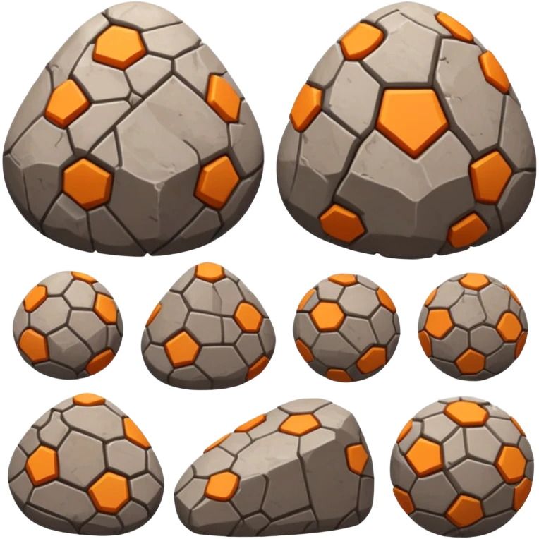 Create a set of emoji for Discord in Regirock style, with a cryptocurrency theme and a tie-in to the Seismic project. Use textured stone shapes with shades of gray, brown and orange, add small cracks and digital patterns reminiscent of blockchain graphics. Make the elements look massive and monumental, as if carved from ancient stone, but with a modern crypto entourage. Integrate visual symbols of growth, market dynamics, and community strength so that each emoji conveys the spirit of Seismic and its connection to the crypto industry. emoji