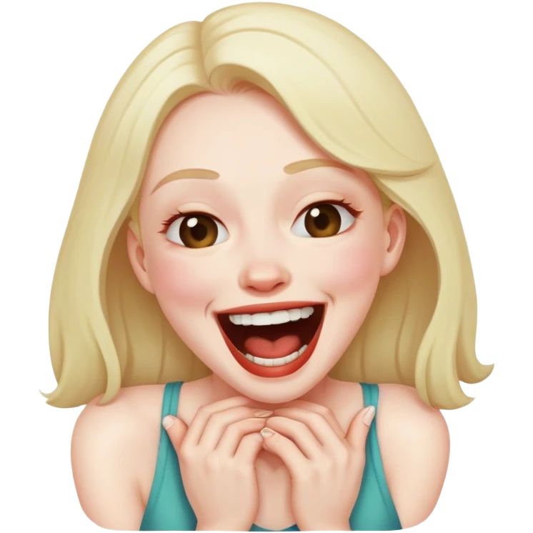 woman choking herself while laughing emoji