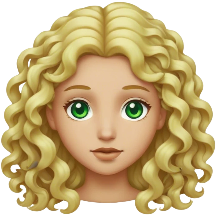 Person with curly long blonde hair, light skin and green eyes emoji