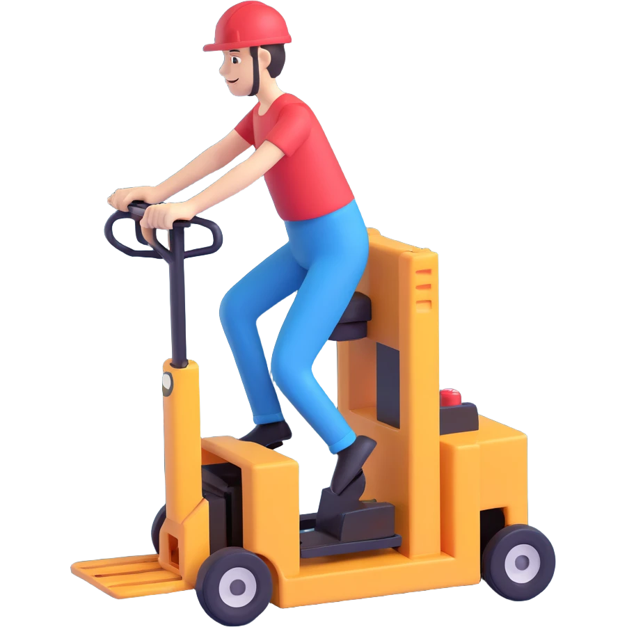 3D style person riding a pallet truck emoji