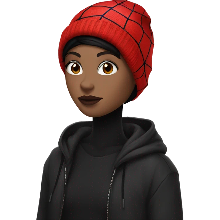 pale skin gurl in a black bob wearing a spiderman beanie emoji