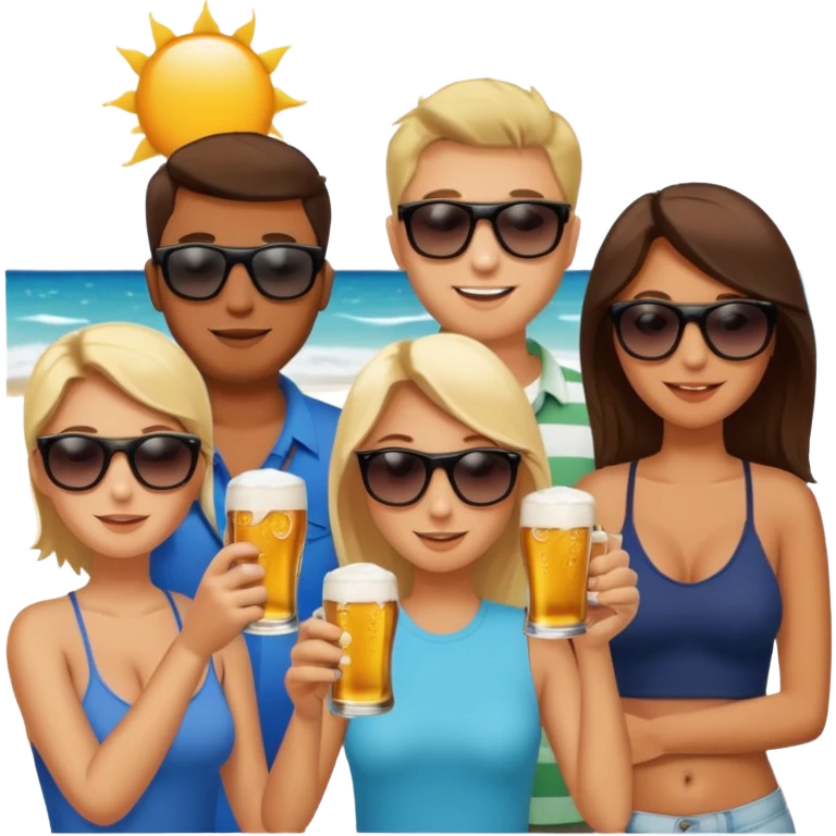 Beach, beer, friends emoji