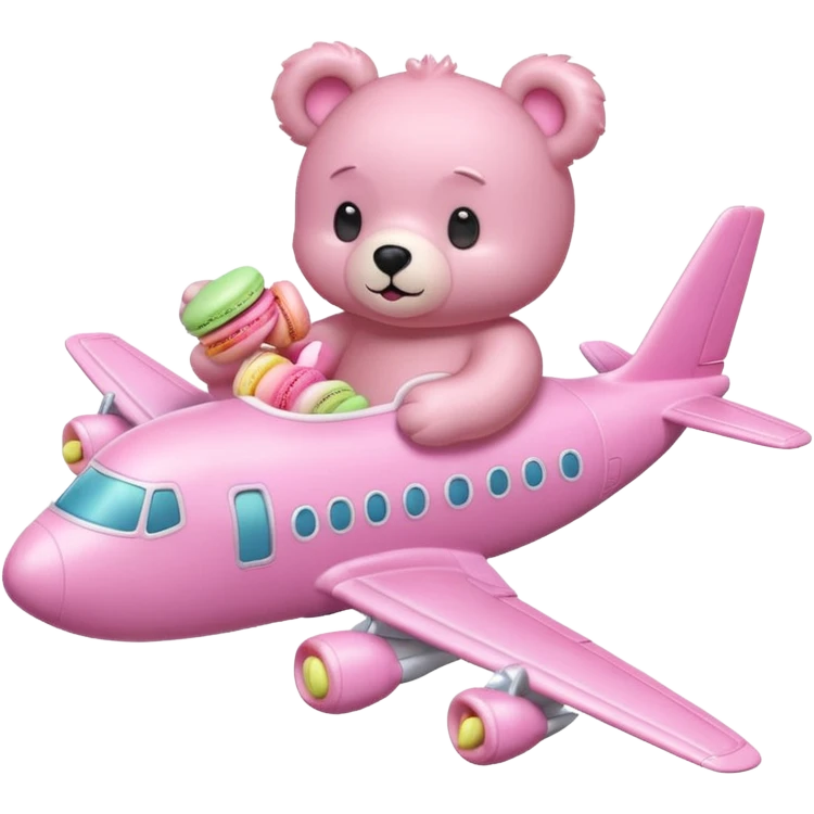 Pink Bear eating macorons on pink airplane  emoji