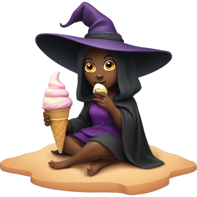 witch eating ice cream in desert emoji