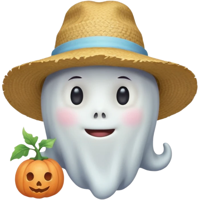 cute ghost farmer portrait, head and shoulders only, straw hat, round friendly face, soft pastel glow, harmless spirit vibe, 3D cartoon, mobile game icon style, clean background, no text, no watermark
 
 emoji