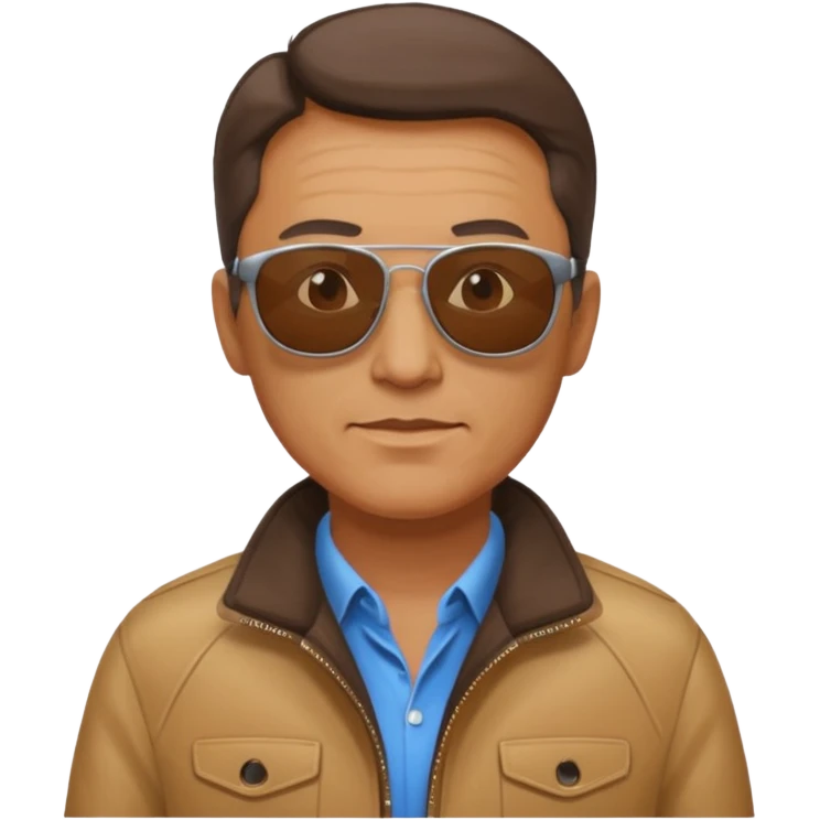 Middle-age man, brown jacket, sunglasses emoji