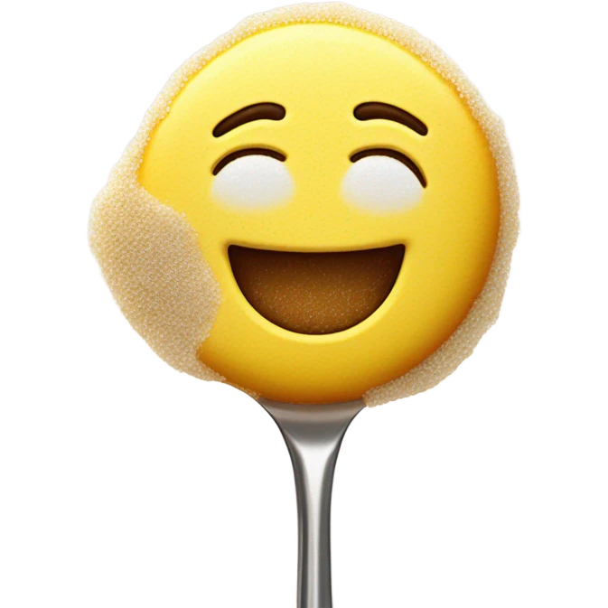 smiley face with sugar all over his nose and a spoon full of sugar in front of him emoji
