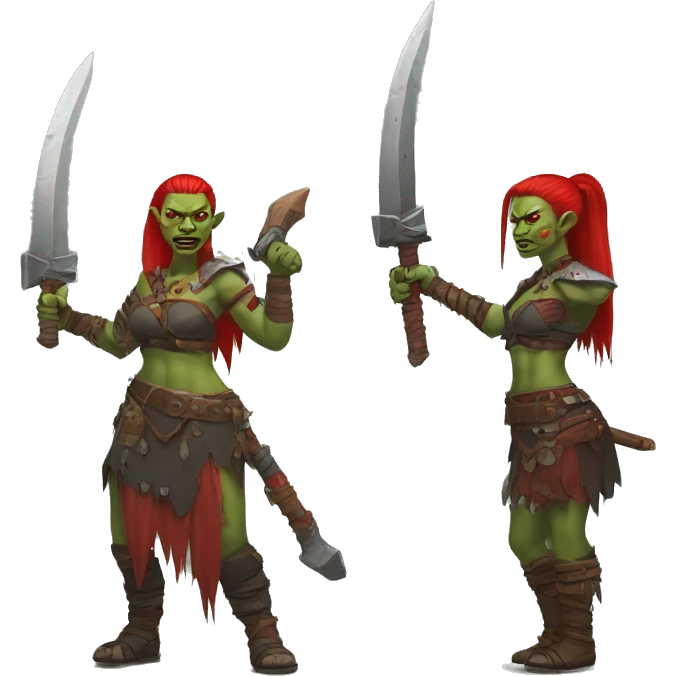 Berserker orc woman with red beard & red mohican with weapon emoji