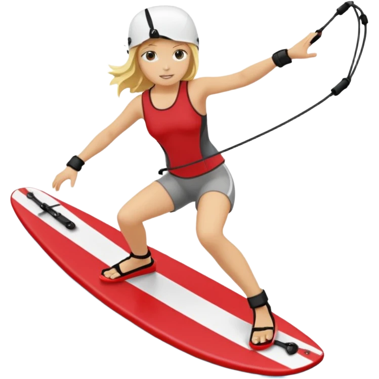 a blonde girl waleboarding on a red wakeboard  emoji