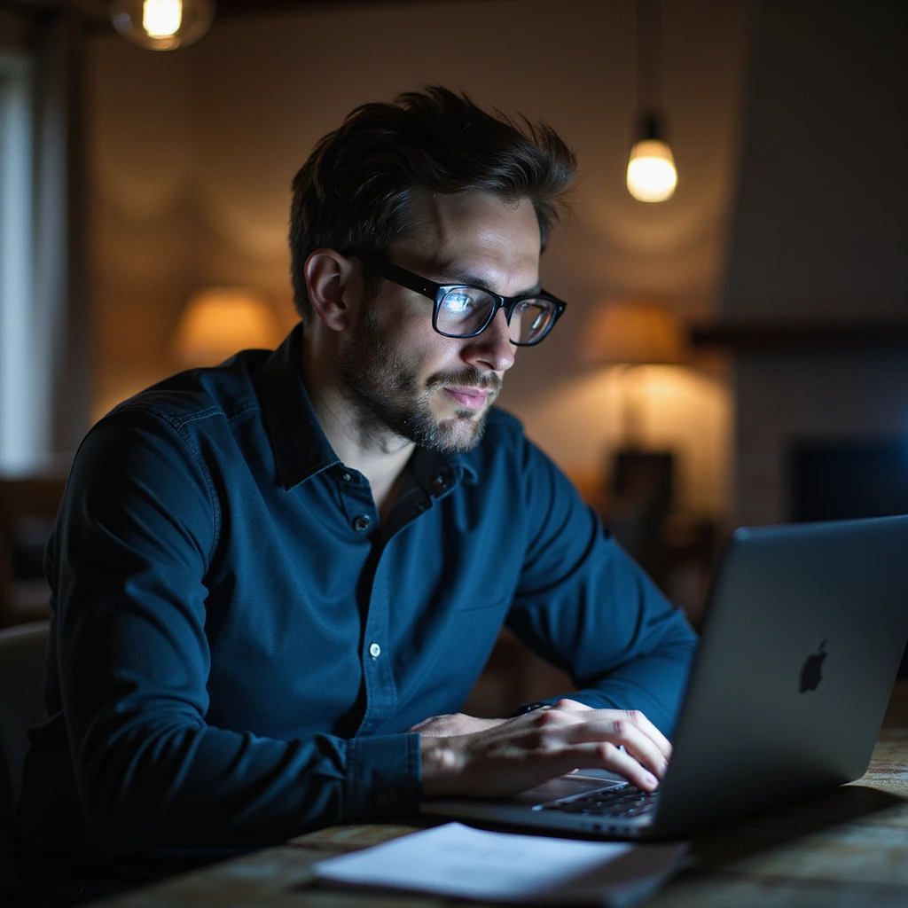 marketers working on his laptop , some data emoji