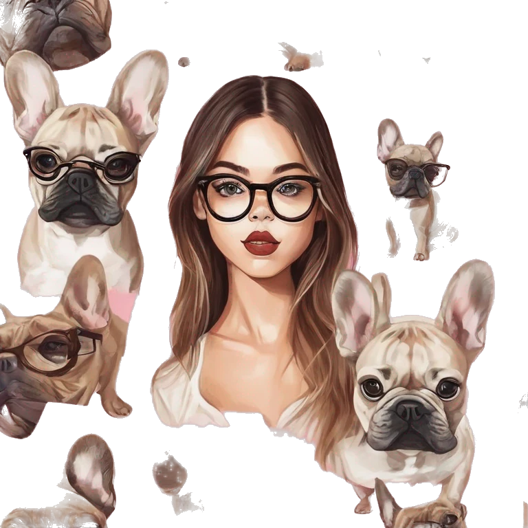 French bulldog with girl in glasses  emoji