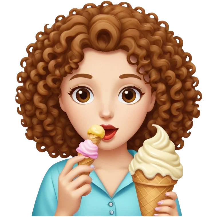 lady with curly hair eating ice cream emoji