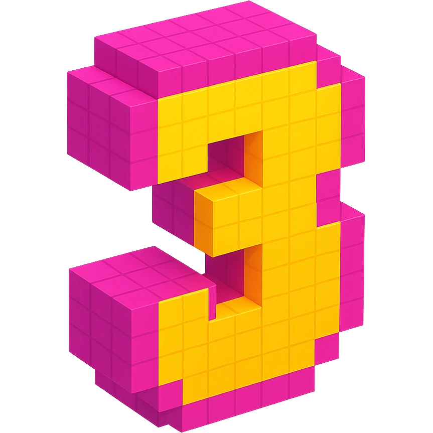 3D blocky number 3 in voxel style with vibrant colors emoji