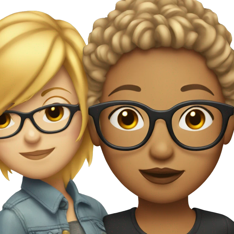 Lesbian kiss with girl who has blonde hair and glasses and a girl with short red hair  emoji