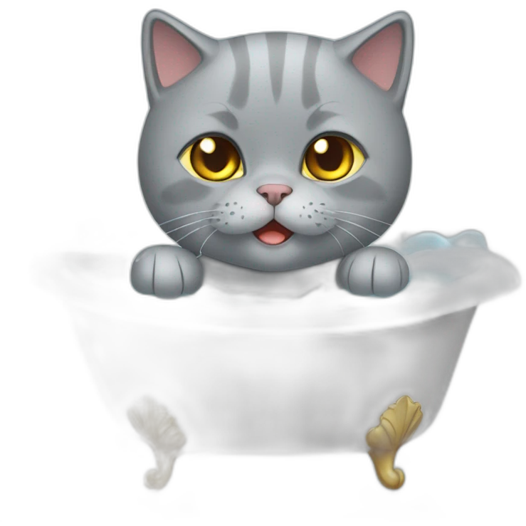A British shorthair cat taking a bathtub emoji