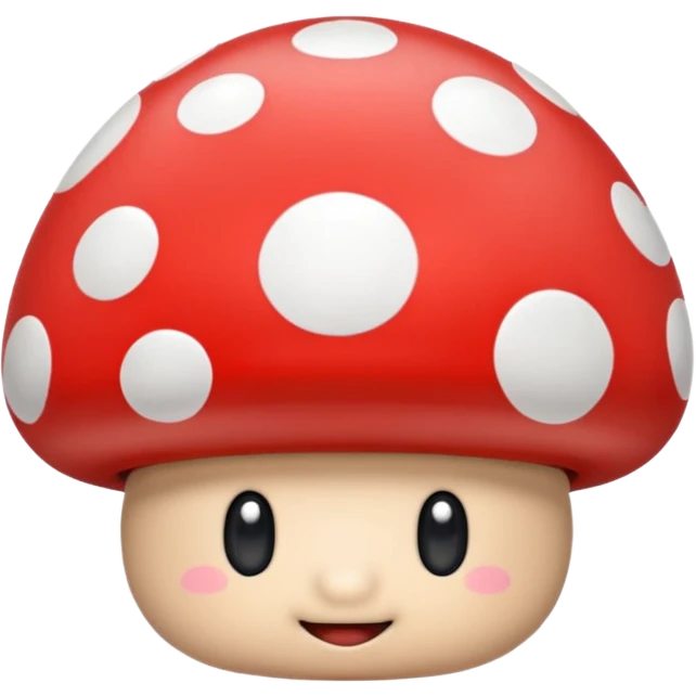 Mario Mushroom with glossy red cap and white spots, rounded shape, simple and cute, no text emoji