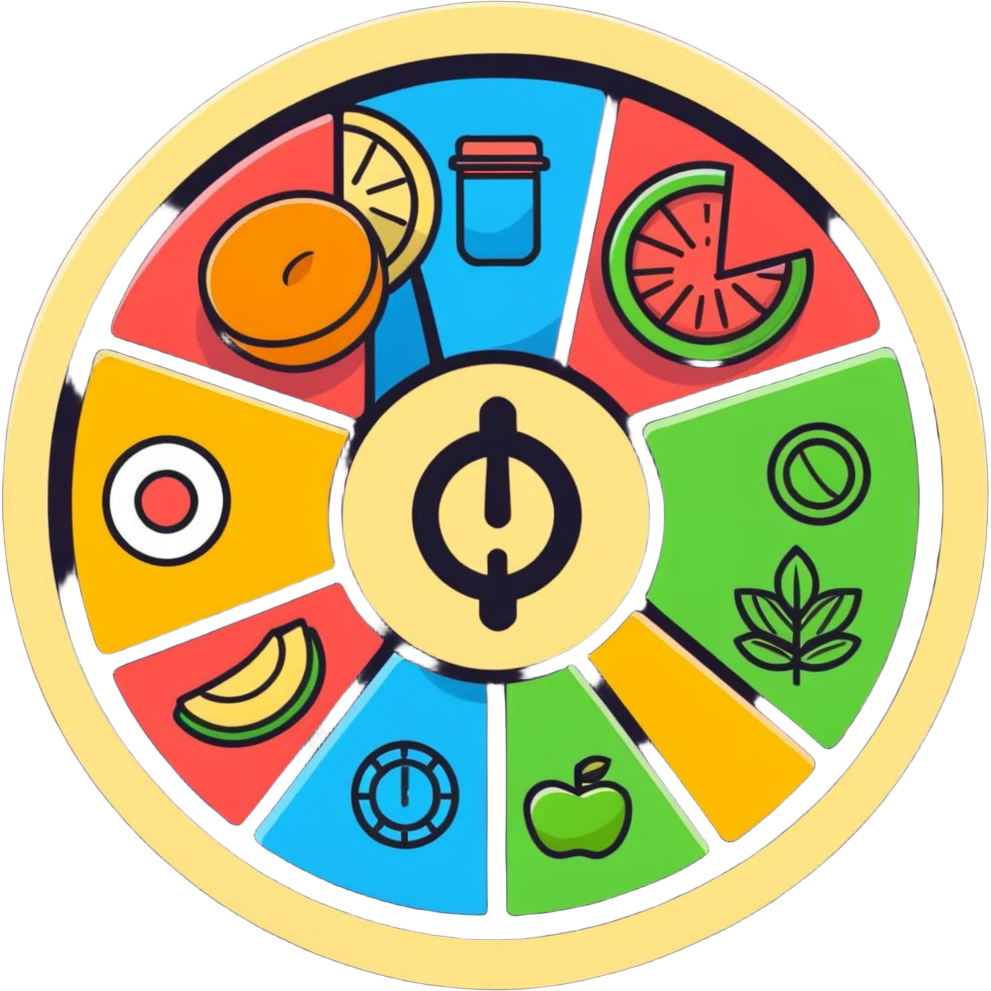 balanced lifestyle wheel with movement, nutrition, rest, and vitality emoji