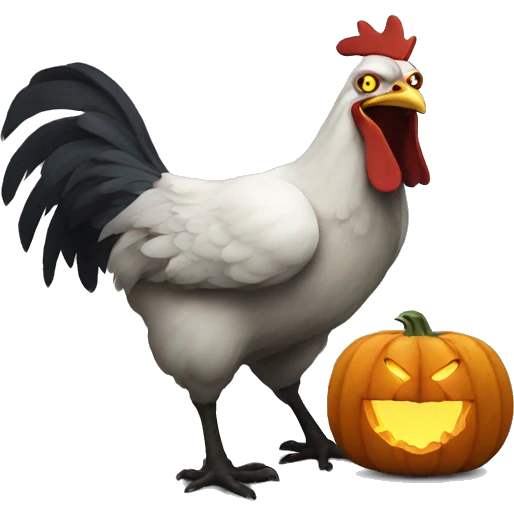 Spooky chicken attacking a pumpkin. emoji