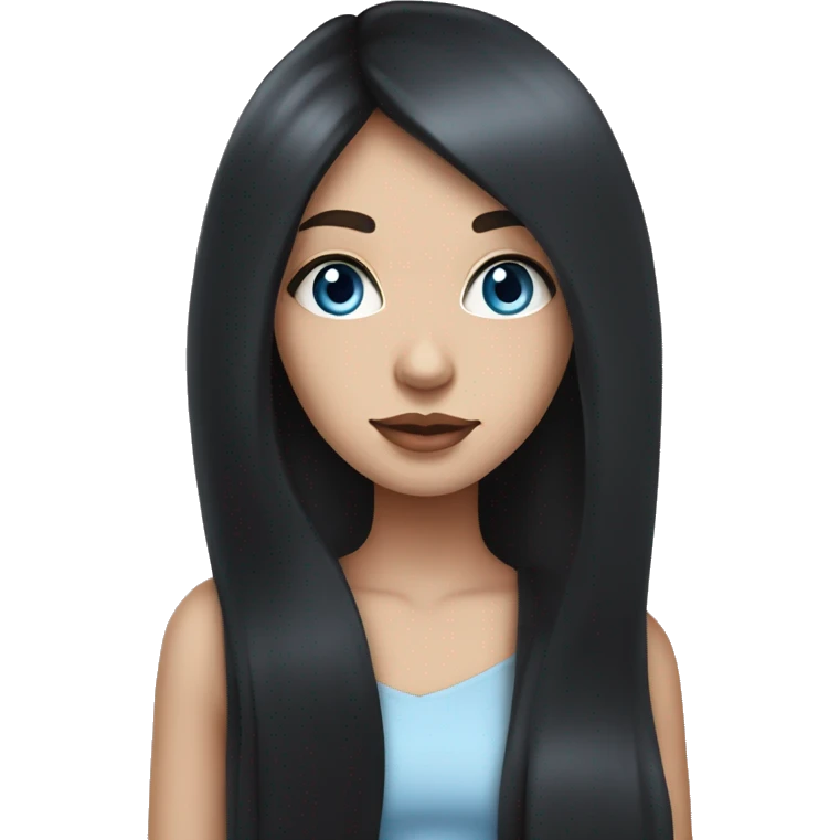 Girl with long black hair blue eyes white skin pink lips  emoji