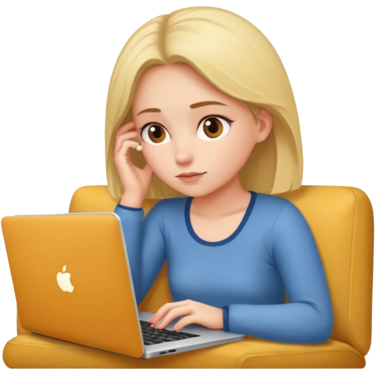 A girl is lying on the couch with a laptop, working emoji