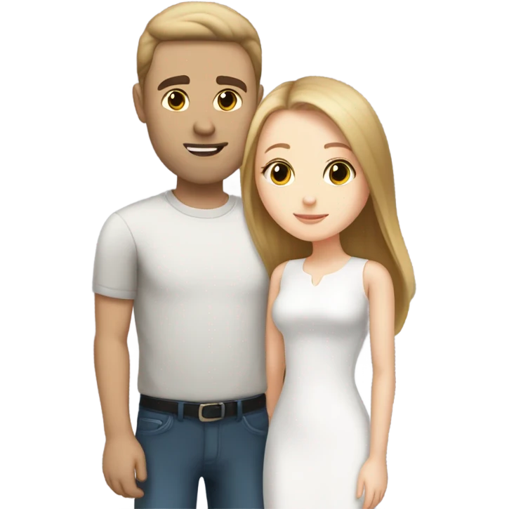 white girl with light brown straight hair girl kissing tall guy with white skin and black hair emoji