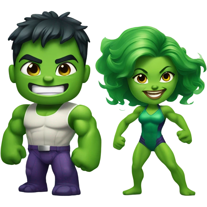 Mini cute Hulk with she hulk emoji