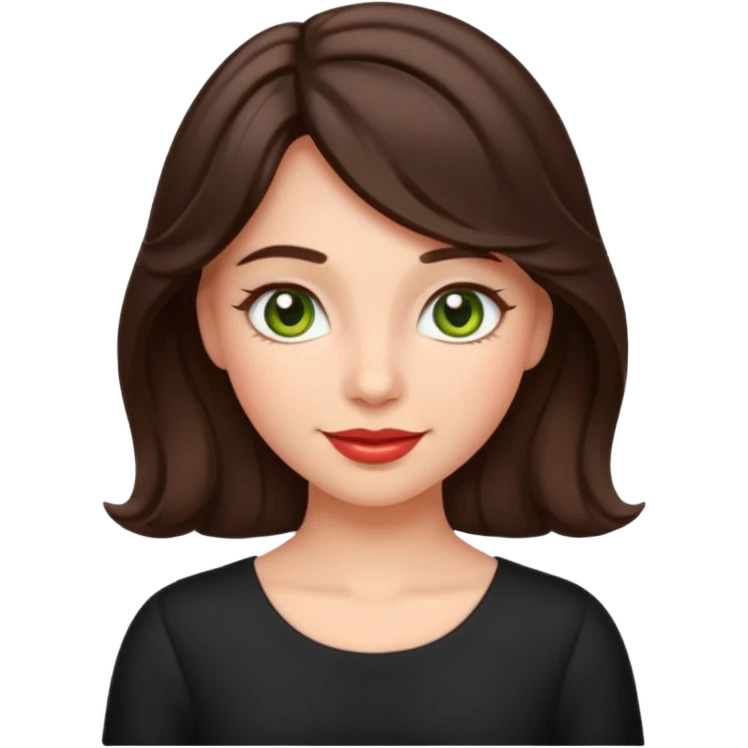 apple style emoji of a coquette girl with midi dark brown slightly wavy hair, bright skin, greenish hazel eyes, small cute lips, gentle smile and rosy cheeks emoji