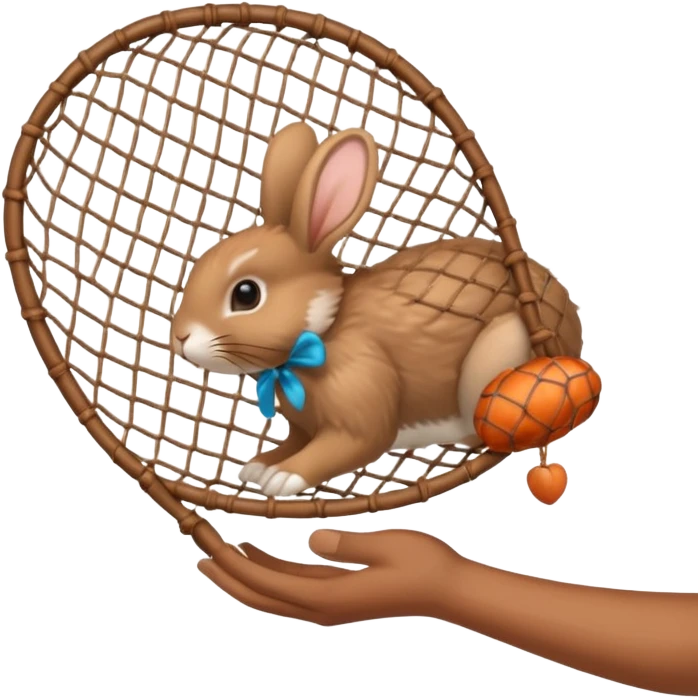 A hand held net catching a rabbit emoji