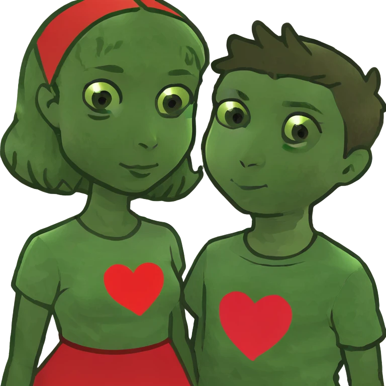 brown skin girl and hispanic boy couple with a heart behind them emoji