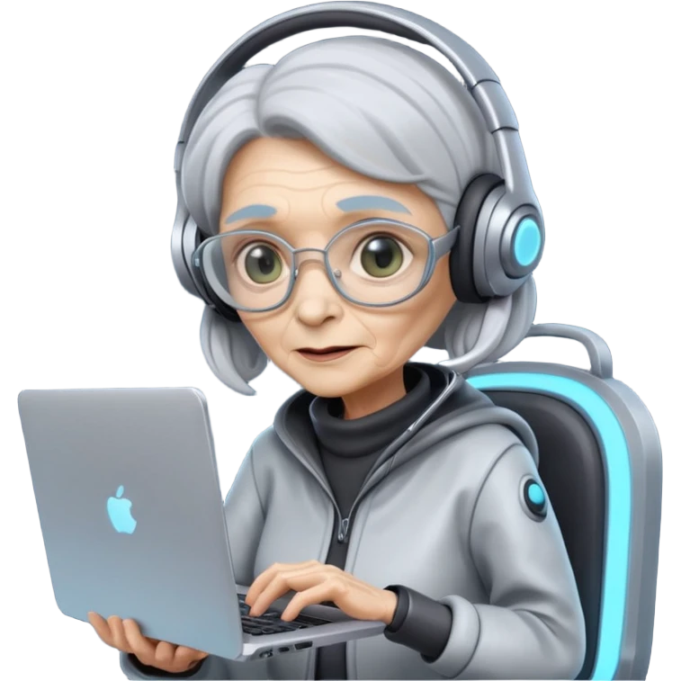 old lady alien with only gaming laptop. emoji