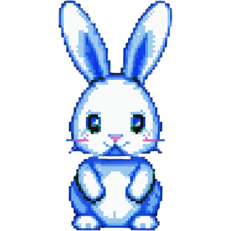 blue easter bunny, minimalist pixel art emoji