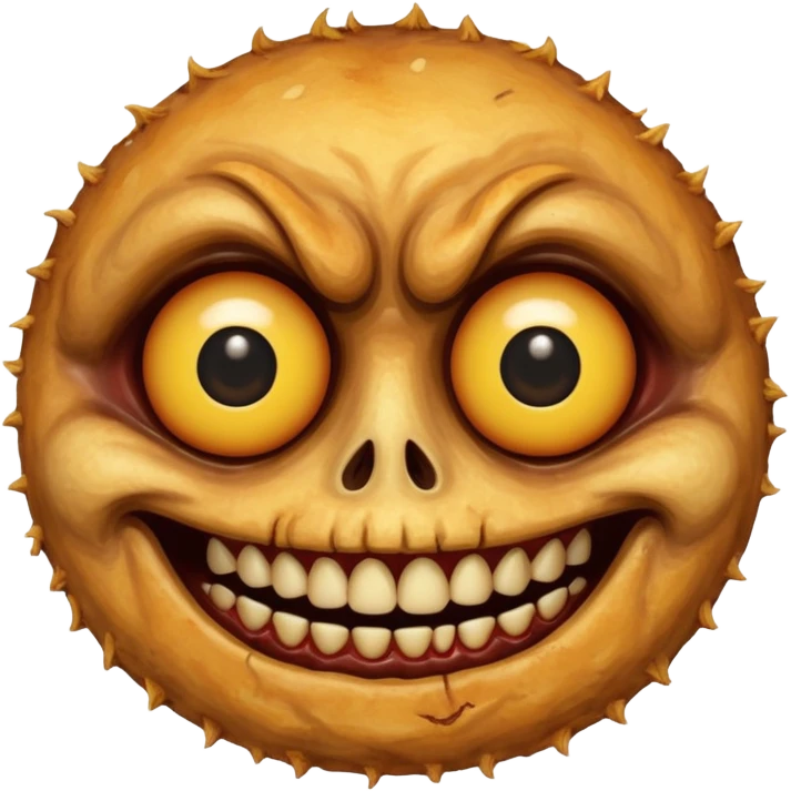 Deep fried scary face with teeth and creepy eyes emoji
