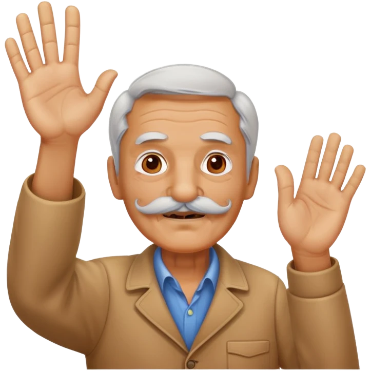 old man with mustache doing like with hand emoji