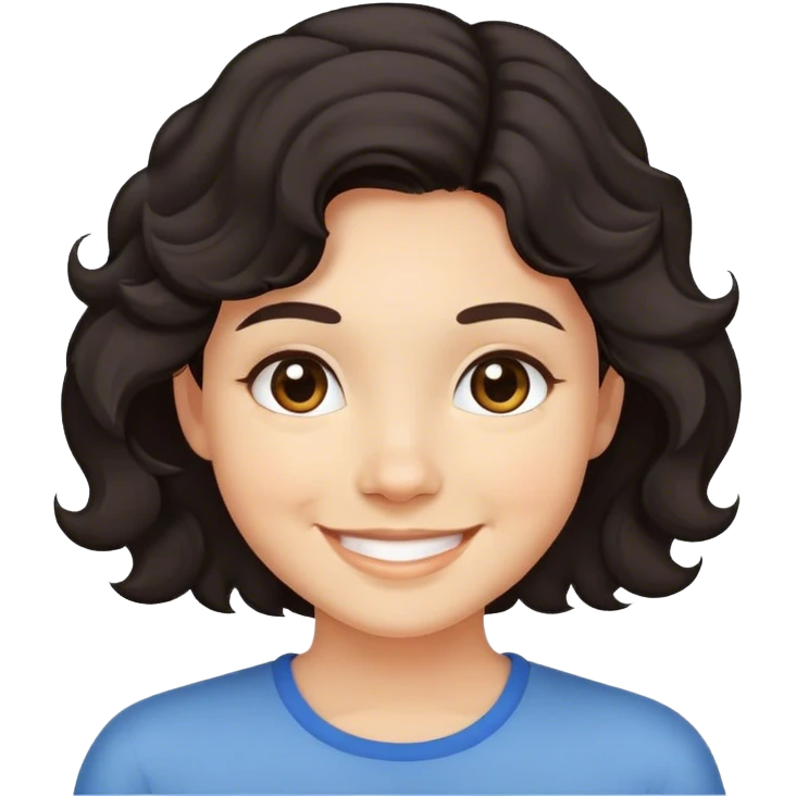 Dark short hair, wavy, cute smile with dimples emoji