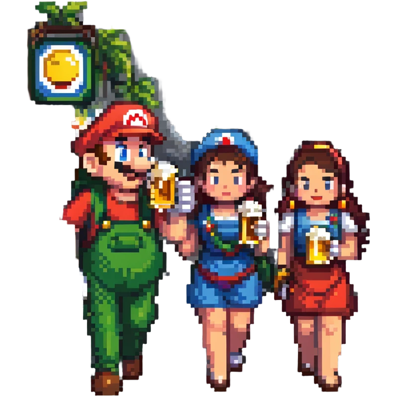 mario drinking beer with thai lady in thailand walking street emoji