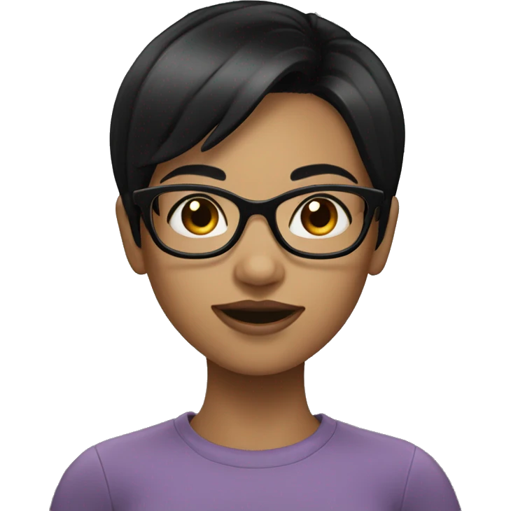 Short black hair girl with glasses and black eyes emoji