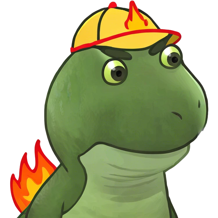 Dino with fire hat emoji