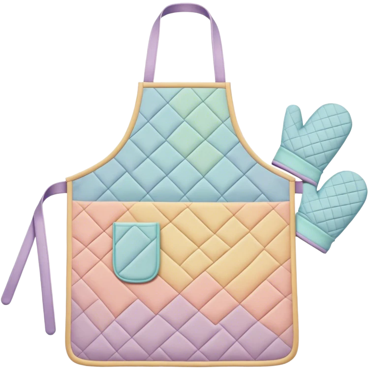Cinematic Realistic Apron & Oven Mitts, a neatly folded soft pastel apron with subtle fabric textures, resting next to thickly padded oven mitts with a quilted pattern, warm golden kitchen lighting reflecting off the fabrics, evoking a sense of homely warmth and culinary creativity. emoji