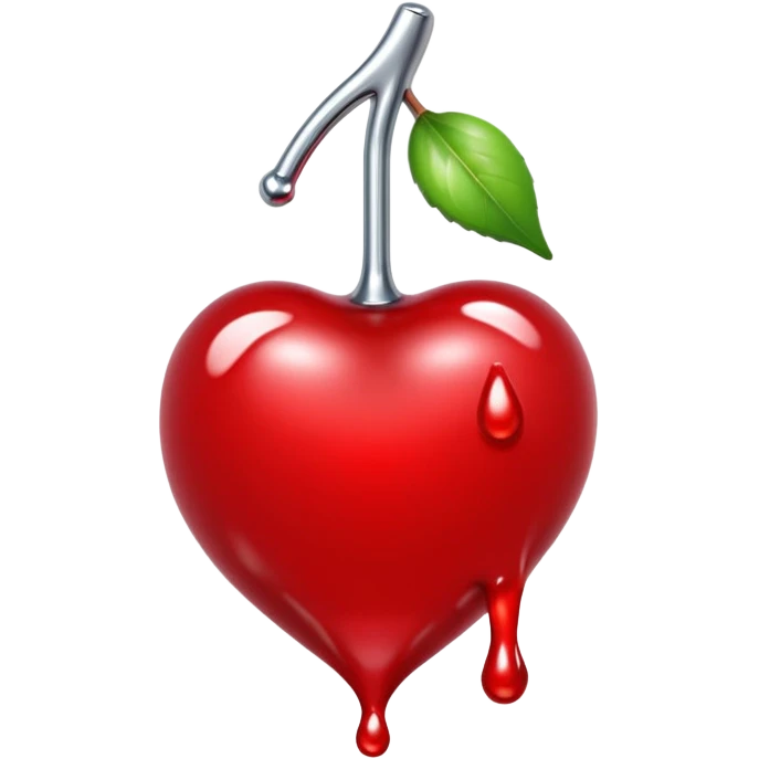 bitten cherry, liquid silver chrome, playful erotic symbolism, glossy shine emoji