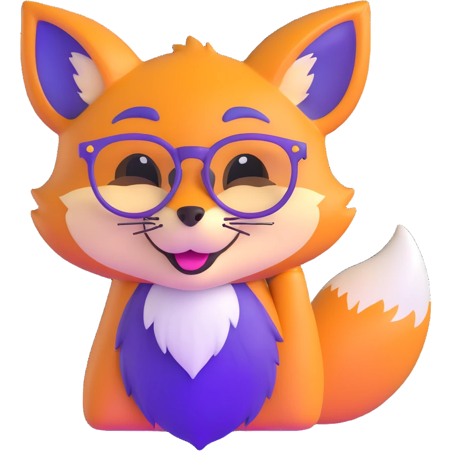 A magical fox with shimmering purple and blue fur, a glowing tail, a silver star on its forehead, and round glasses, laughing so hard that tears are streaming from its eyes emoji