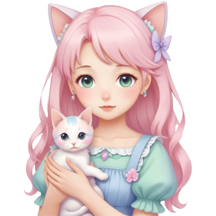  gorgeous-pastel-anime-style-lady-with-blushing-face-and-holding-a-kitten-cottagecore-fairycore-pastelcore-colorful-pearly-romantic-simplistic-aesthetic-trending-style emoji