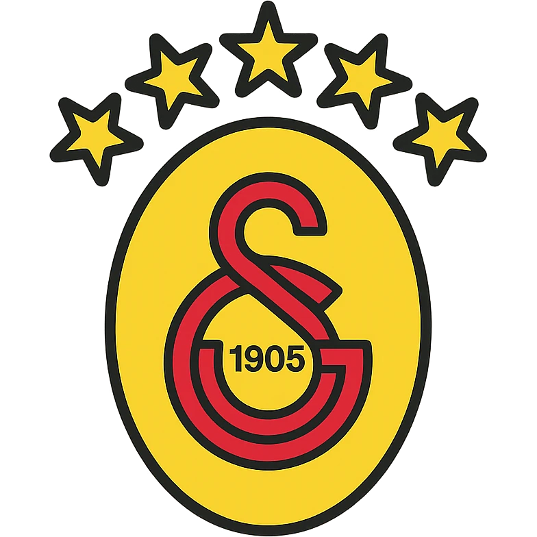 Galatasaray emblem with 5 stars on top, yellow and red tones, modern logo style, minimalistic, color outline icon style emoji